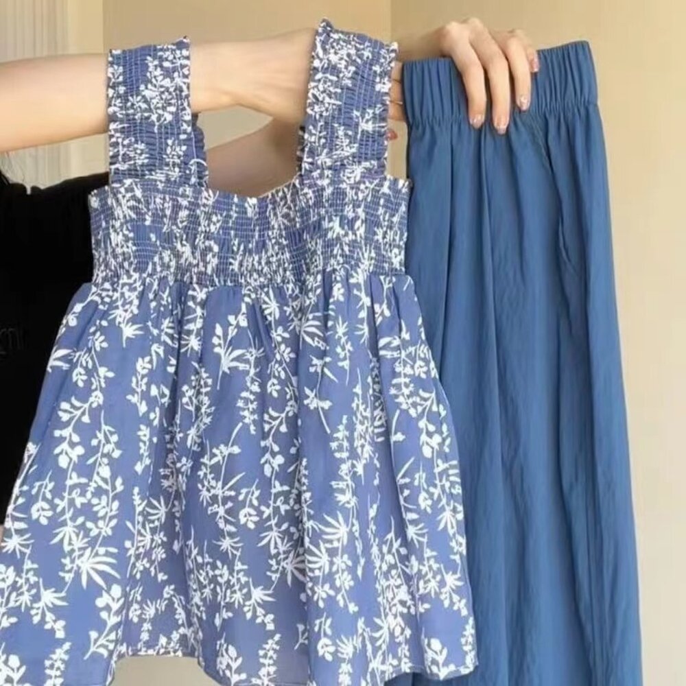 Sweet Camisole and Relaxed Wide-Leg Pants Two-Piece Set